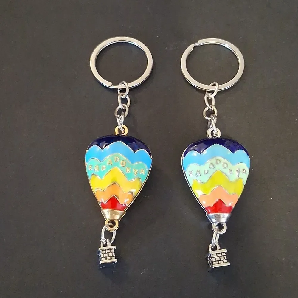 Colorful 3D Hot Air Balloon Keychains Silver/Gold